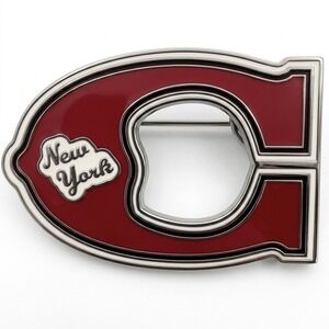 Coach New York Signature C Logo Enamel Brooch Pin Burgundy Silver Tone